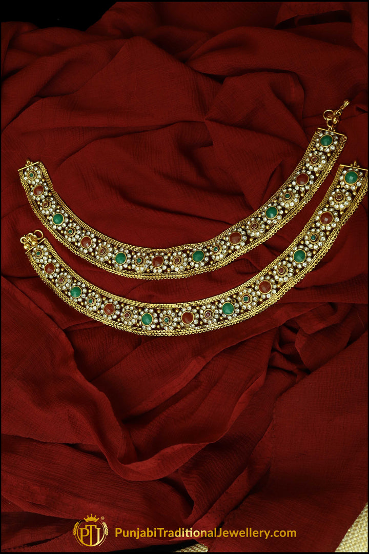 Rubby Panna Polki Payal By Punjabi Traditional Jewellery