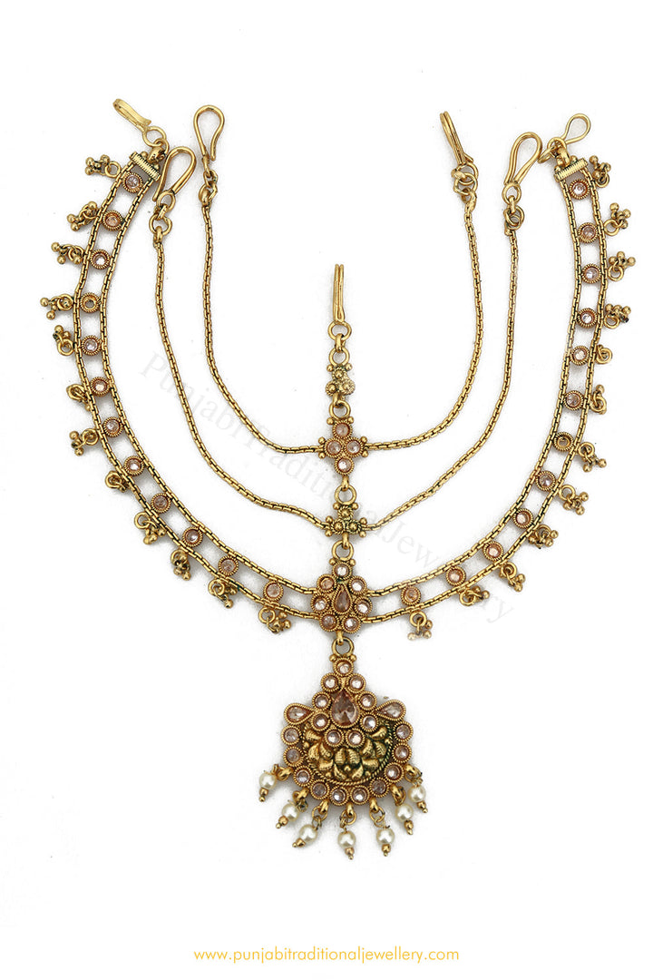 Antique Gold Finished Champagne Stone Matha Patti By PTJ Exclusive