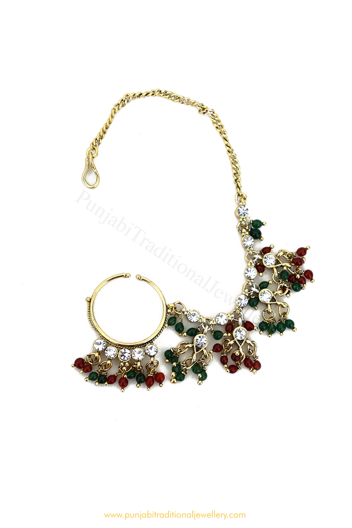 Gold Finished Rubby EMerald  Stone Nath By PTJ