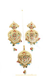 Gold Finished Navratan Jadau Earring Tikka Set By PTJ