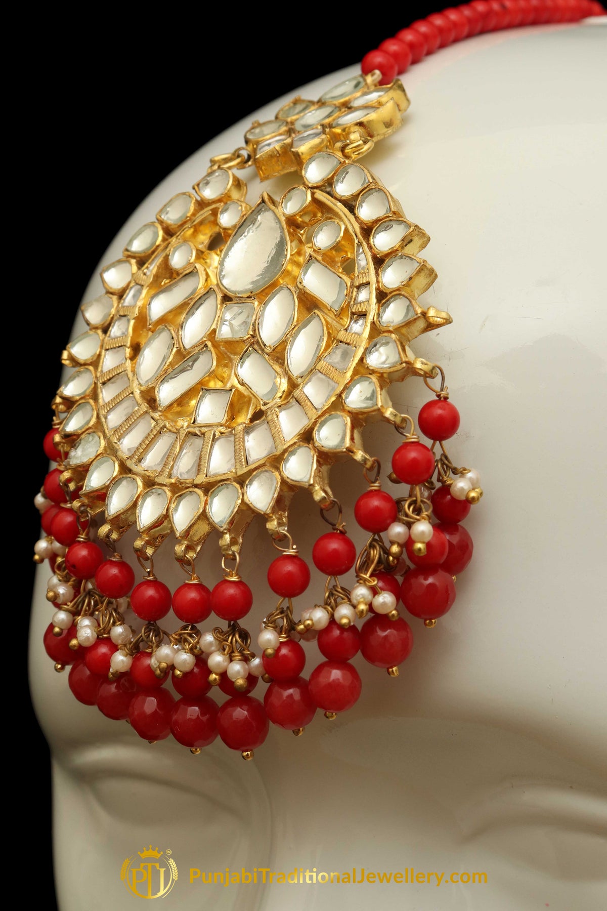 Red Kundan Earring Tikka Set | Punjabi Traditional Jewellery Exclusive