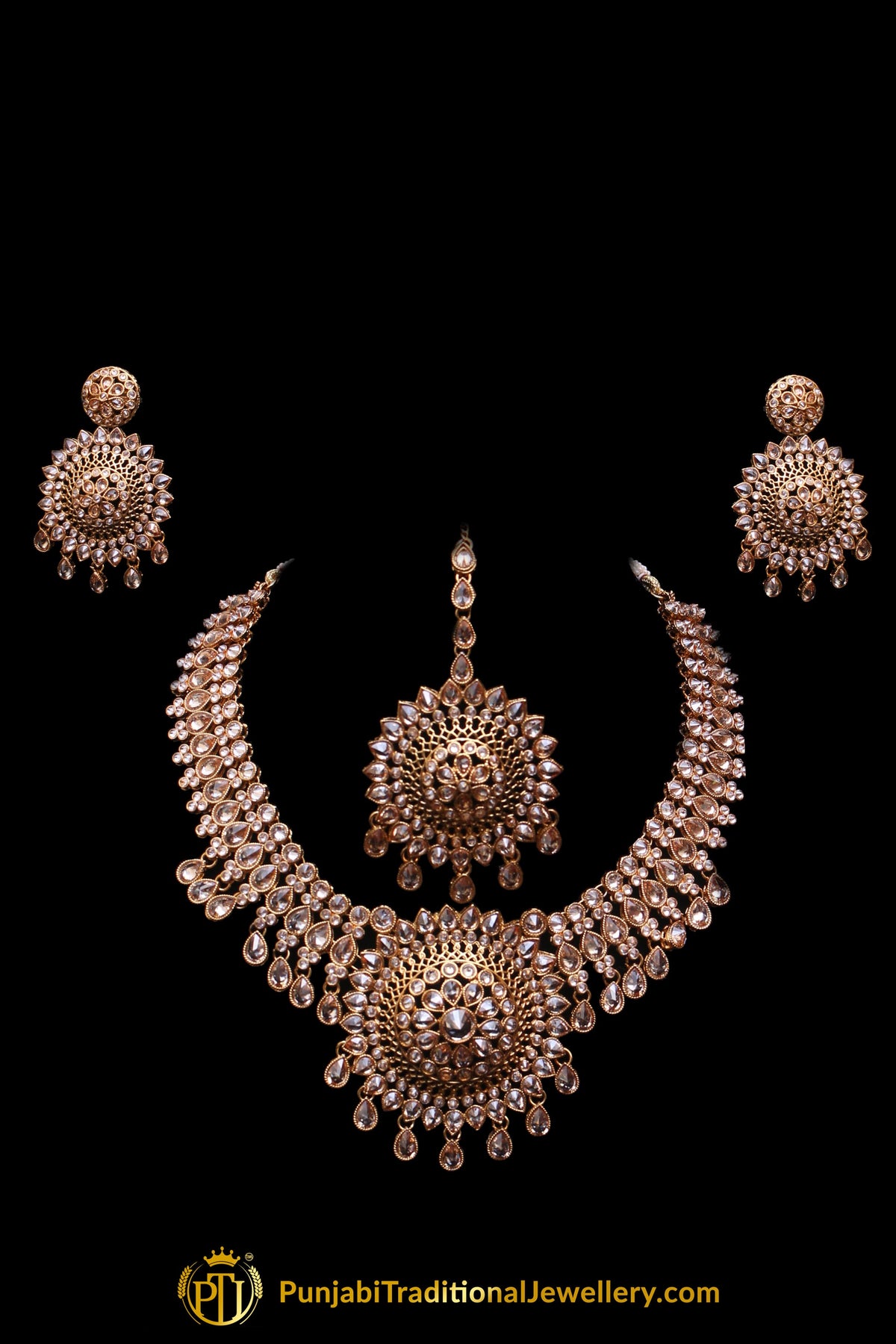 Champagne Stone Choker Necklace Set By Punjabi Traditional Jewellery