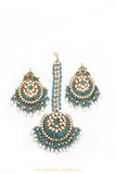 Gold Finished Firoza Kundan Earring Tikka Set By PTJ