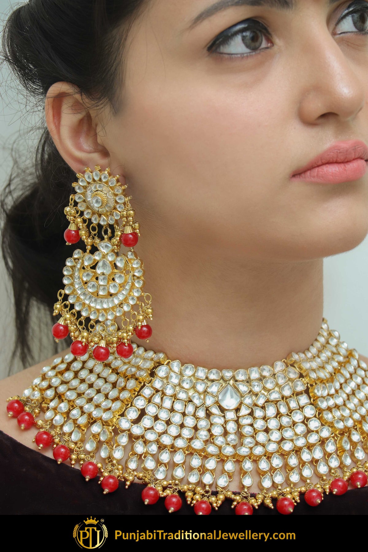 Fakeehah Rubby Kundan Necklace Set | Punjabi Traditional Jewellery Exclusive