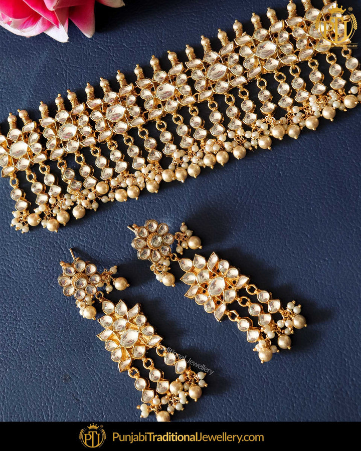 Gold Finished Kundan Choker Necklace Set | Punjabi Traditional Jewellery Exclusive