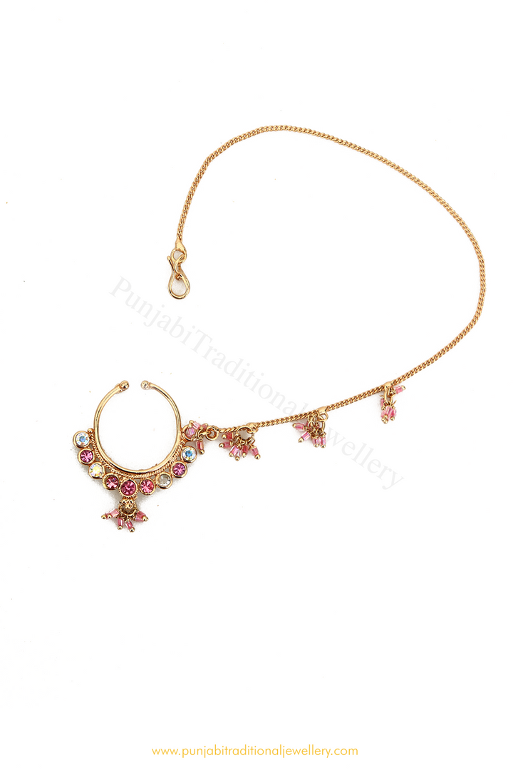 Gold Finished Rubby Stone Nath By PTJ