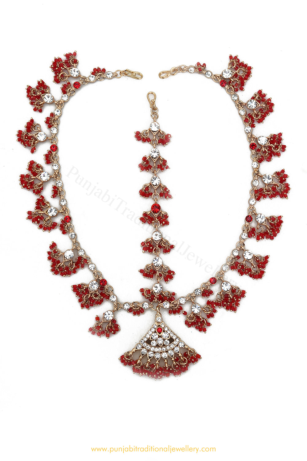 Gold Finished Red Stone Matha Patti By PTJ Exclusive