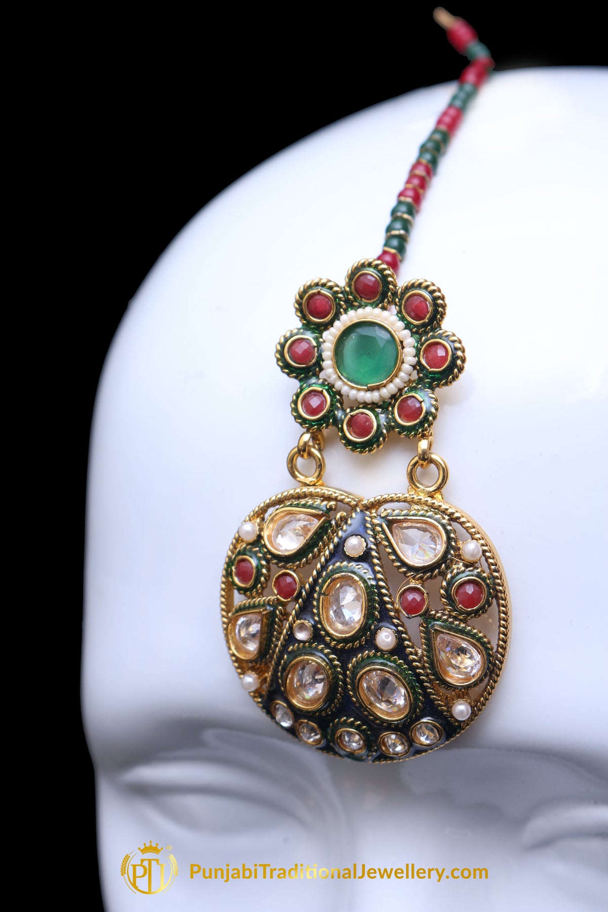 Multi Meena Polki Earring Tikka Set By Punjabi Traditional Jewellery