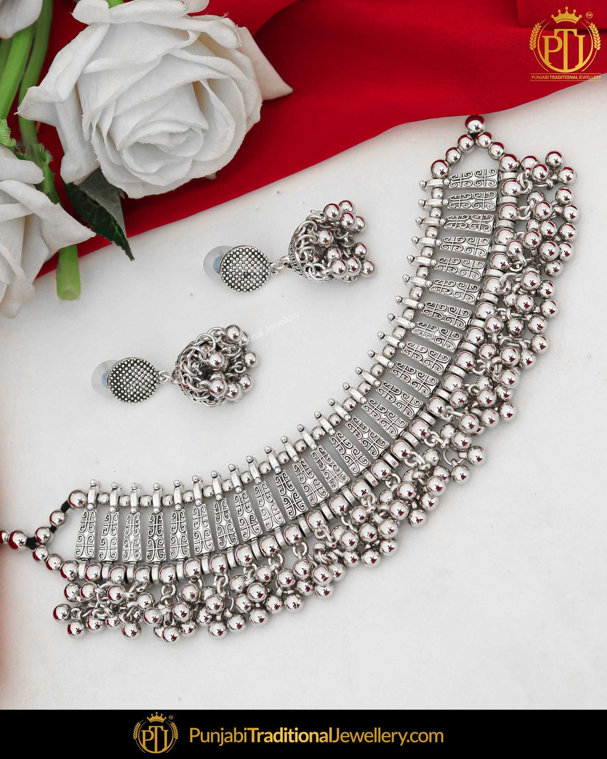 Afghan Silver Finished Oxidised Necklace Set | Punjabi Traditional Jewellery Exclusive