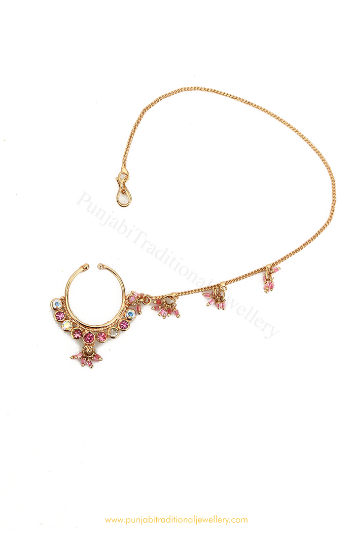 Gold Finished Rubby Stone Nath By PTJ