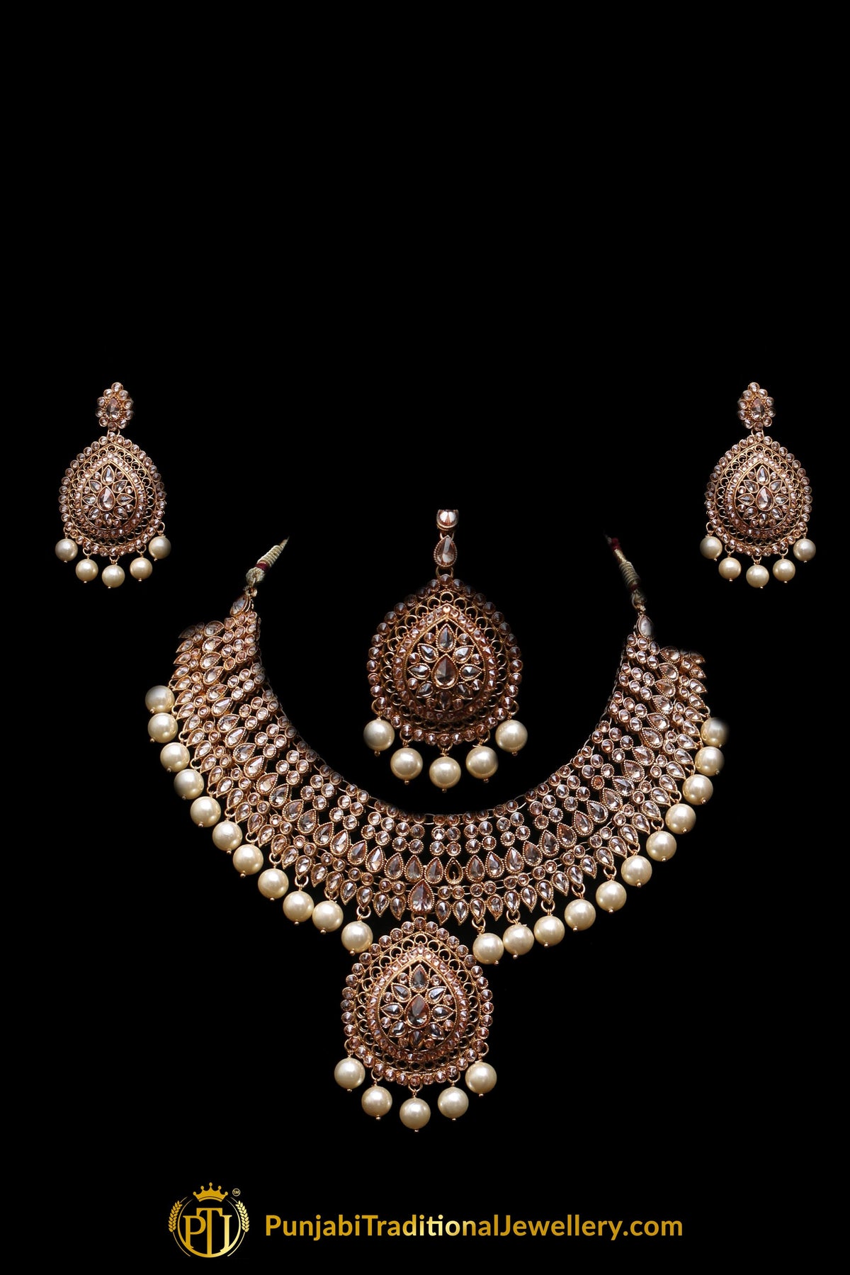 Champagne Stone Necklace Set By Punjabi Traditional Jewellery