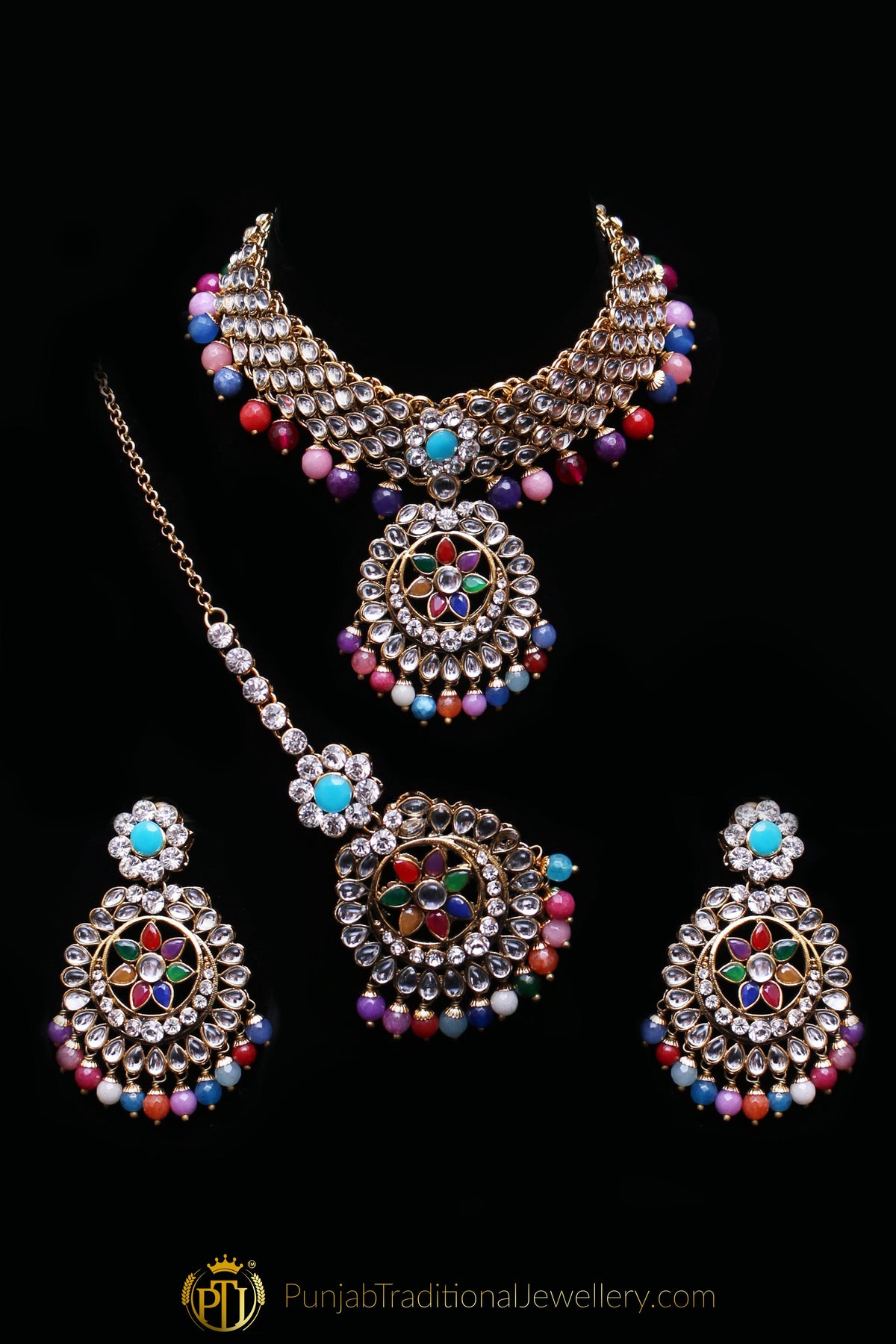 Multi Kundan Choker Necklace Set By Punjabi Traditional Jewellery