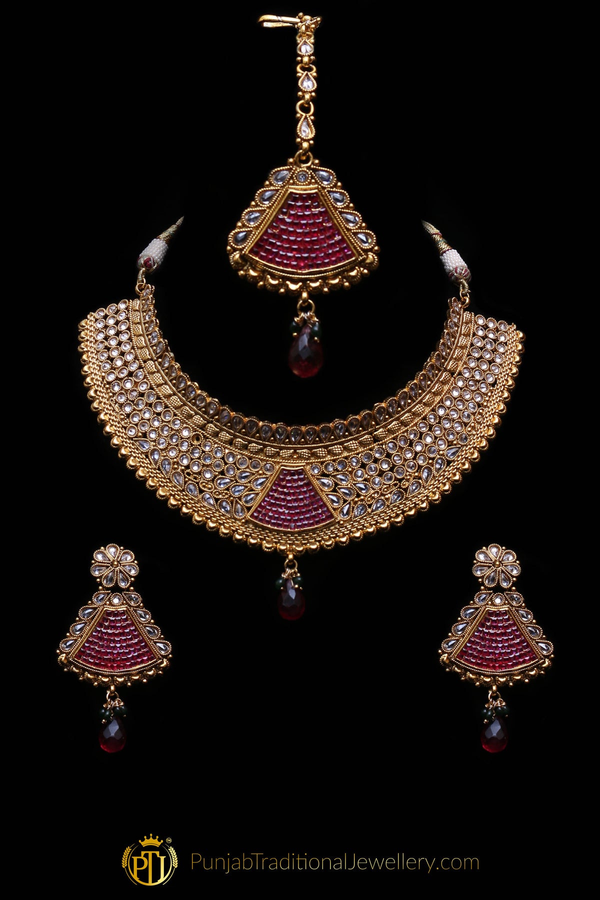 Gold Plated Polki Choker Necklace Set By Punjabi Traditional Jewellery