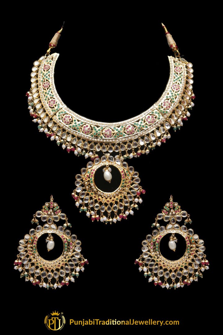 Multi Jadau Pearl Kundan Necklace Set By Punjabi Traditional Jewellery