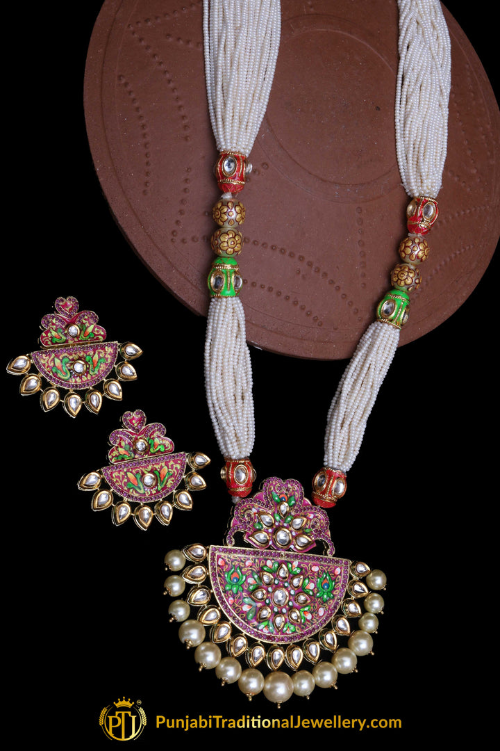 Red Green Kundan Pearl Meena Necklace Set By Punjabi Traditional Jewellery