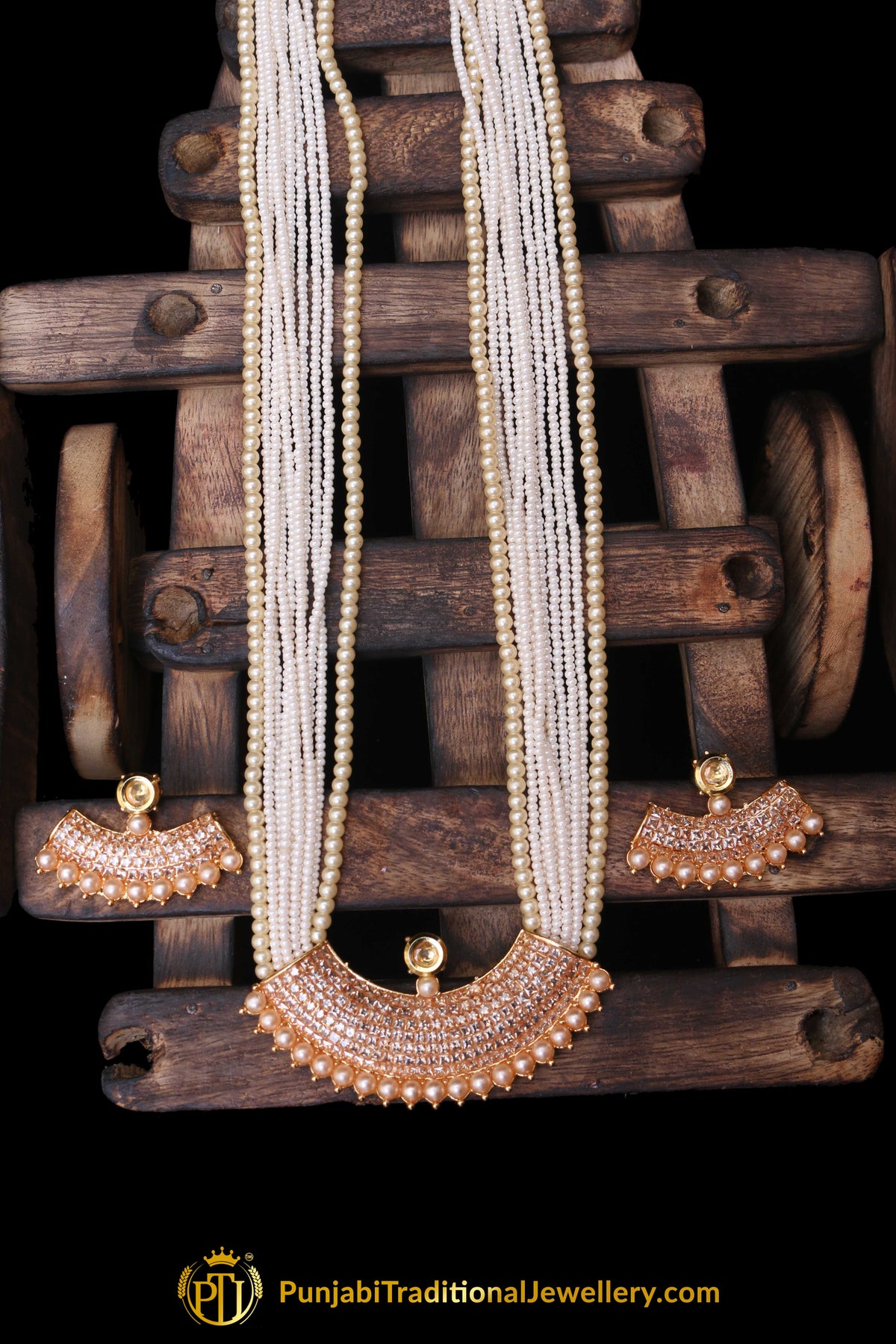 Pearl Champagne Stone Necklace Set By Punjabi Taditional Jewellery