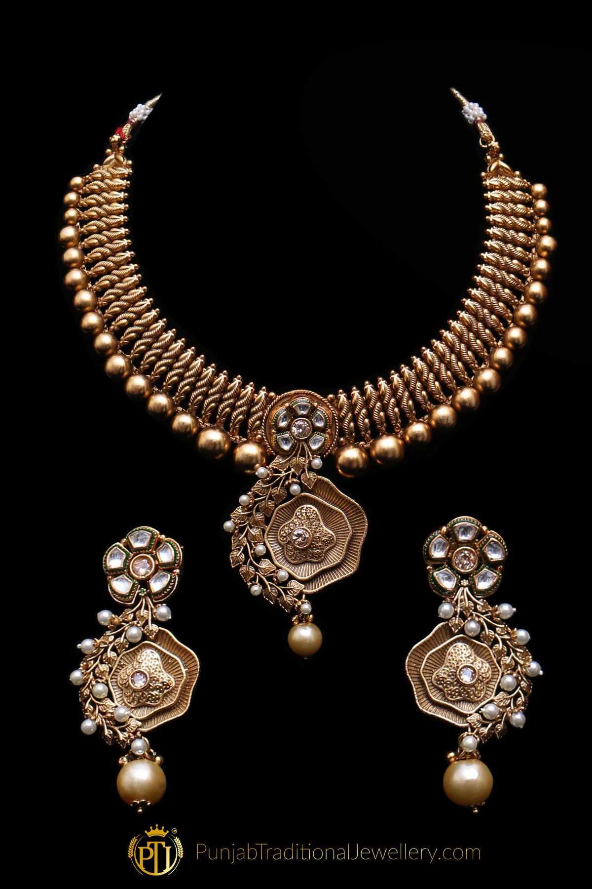 Polki Antique Gold Necklace Set By Punjabi Traditional Jewellery