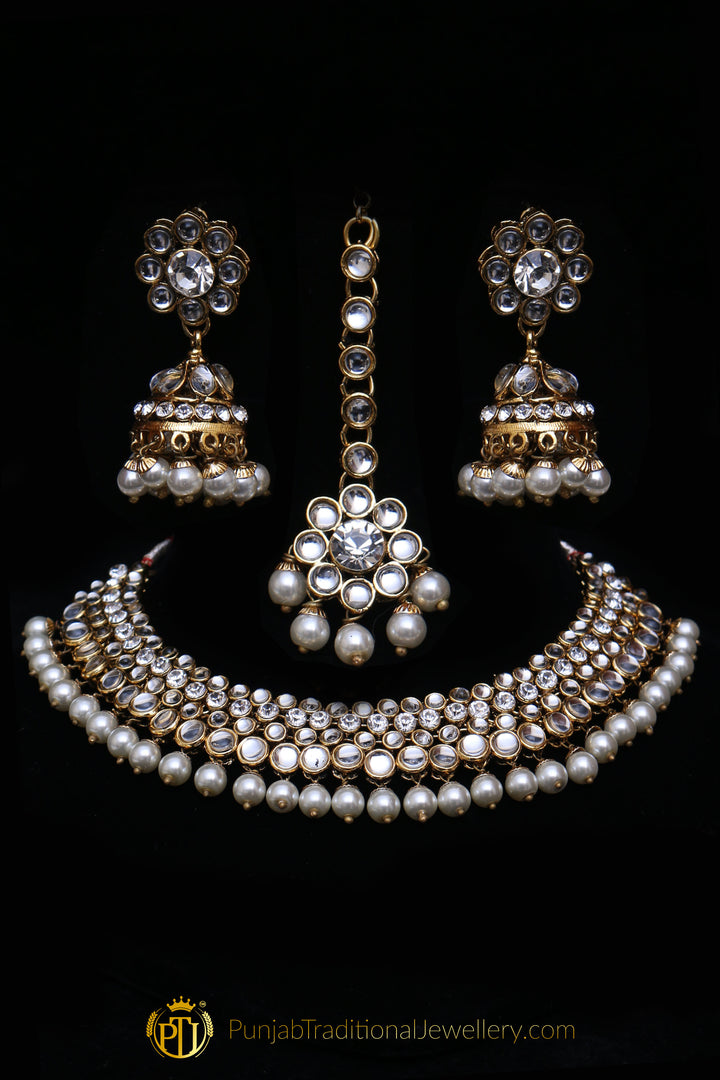 Kundan Pearl Choker Necklace Set By Punjabi Traditional Jewellery