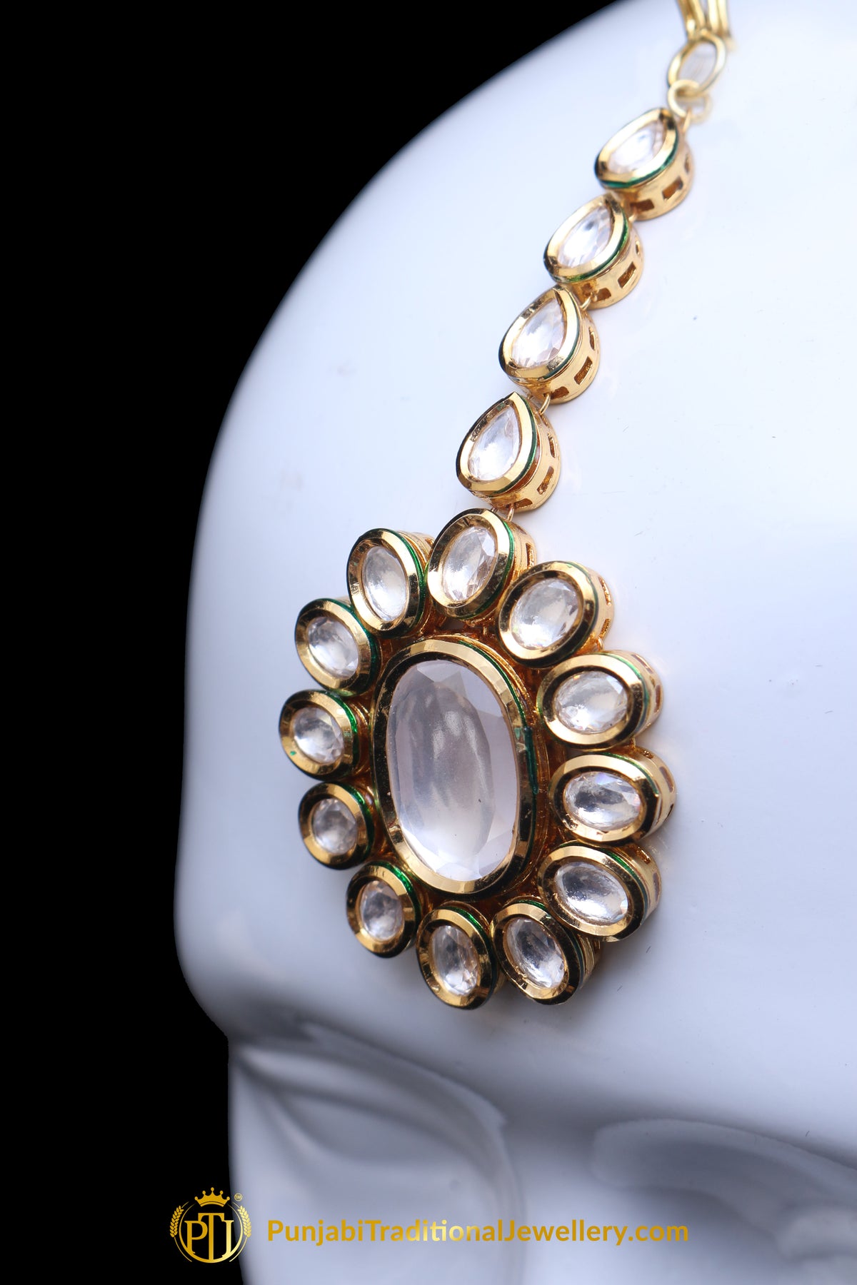 Golden Kundan Earring Tikka Set By Punjabi Traditional Jewellery