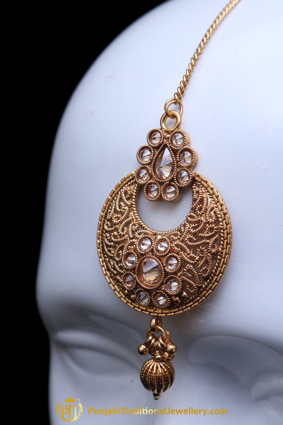 Antique Gold Polki Earring Tikka Set By Punjabi Traditional Jewellery