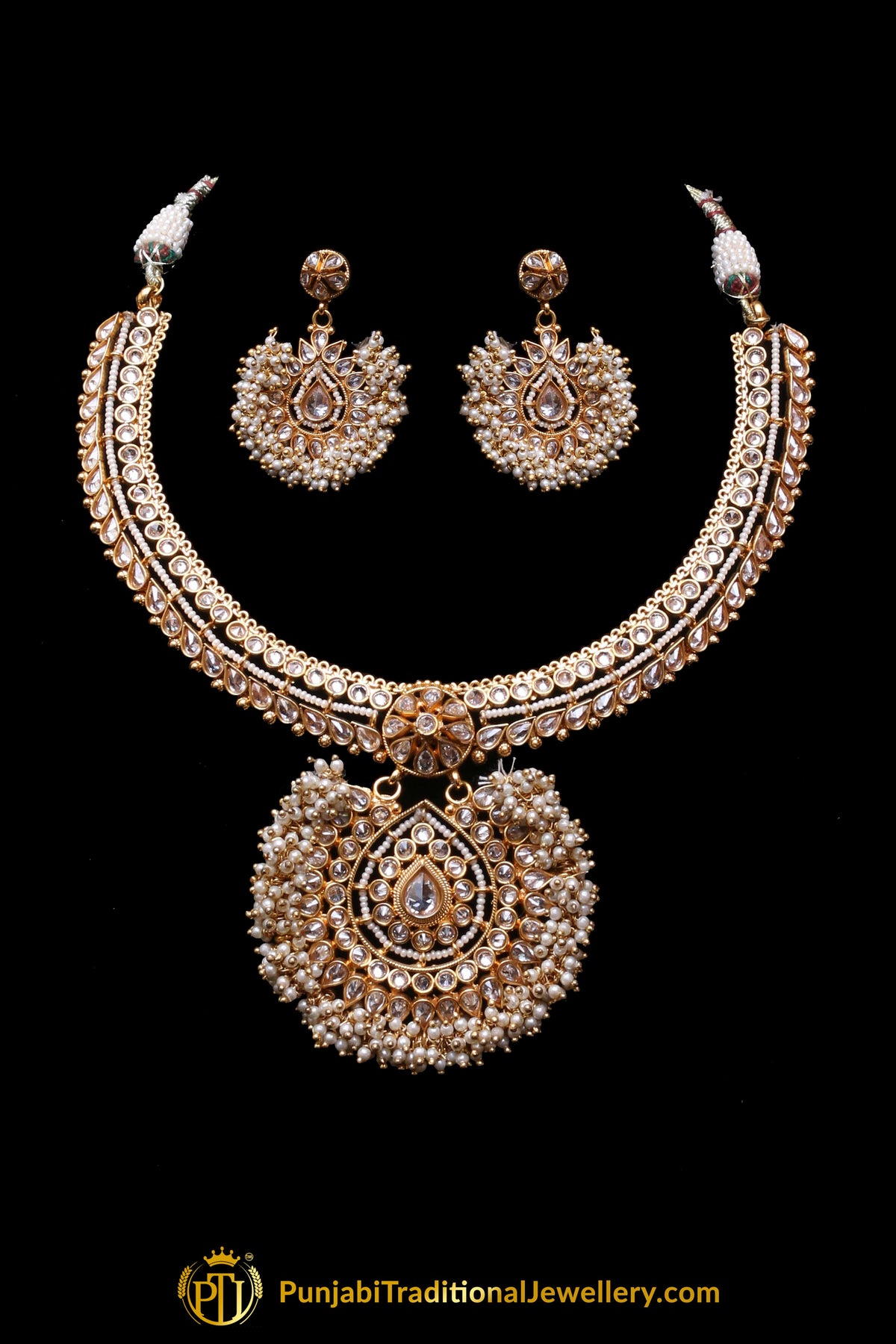 Golden Pearl Polki Necklace Set By Punjabi Taditional Jewellery