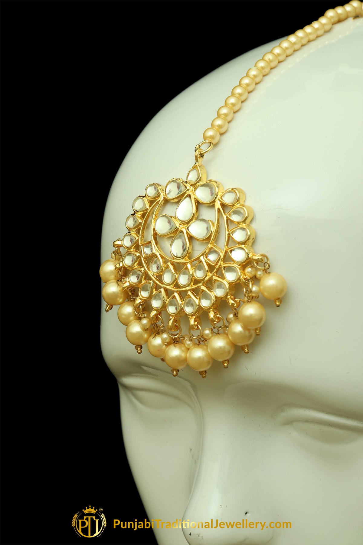 Golden Kundan Earring Tikka Set By Punjabi Traditional Jewellery