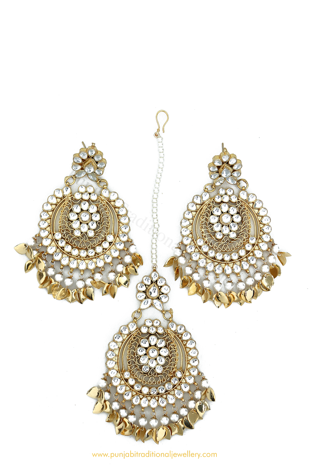 Yellow Big Punjabi Traditional Earrings with Tikka | FashionCrab.com