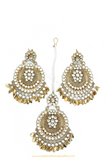 Gold Finished Pippal Patti Kundan Earring Tikka Set By PTJ