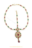 Gold Finished Rubby Emerald Polki Matha Patti By PTJ Exclusive