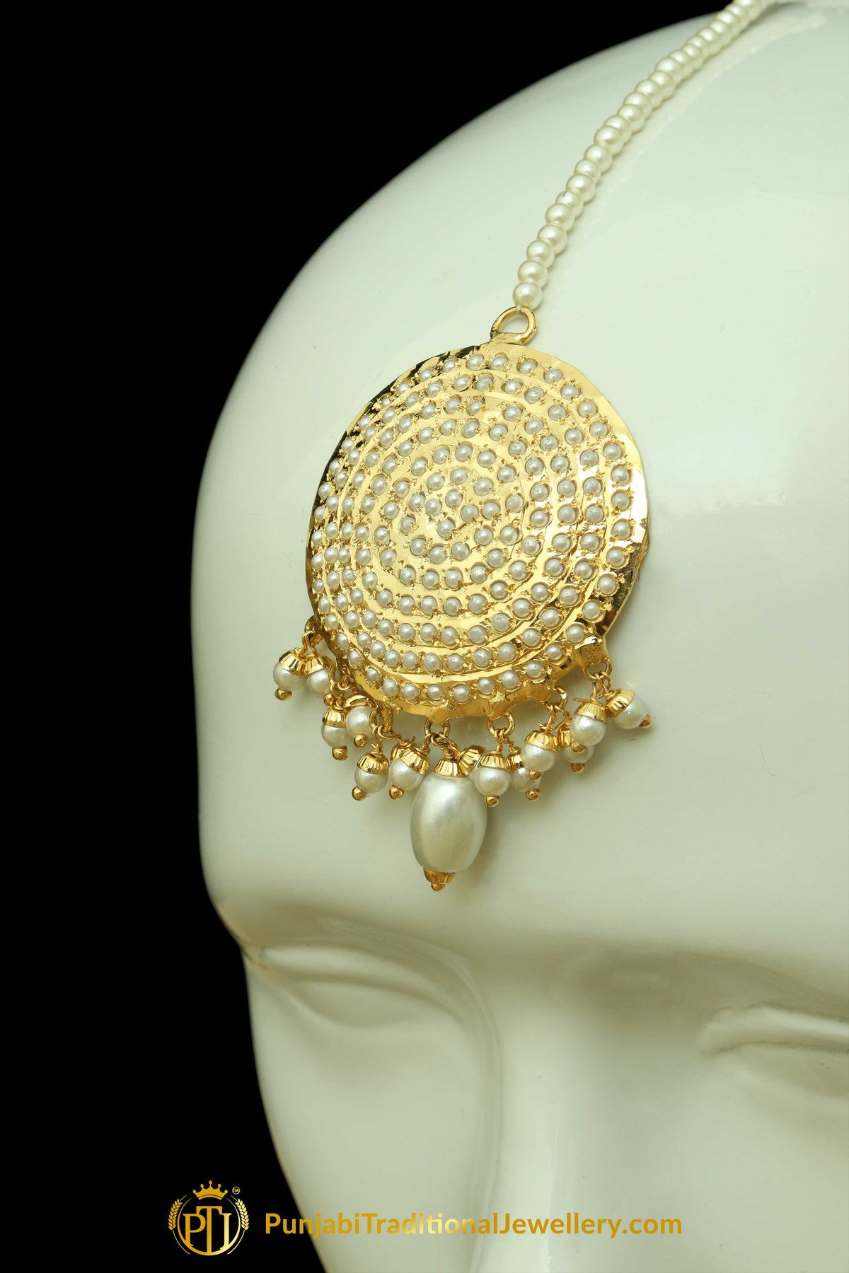 Golden  Jadau & Kundan Earrings Tikka Set By Punjabi Traditional Jewellery