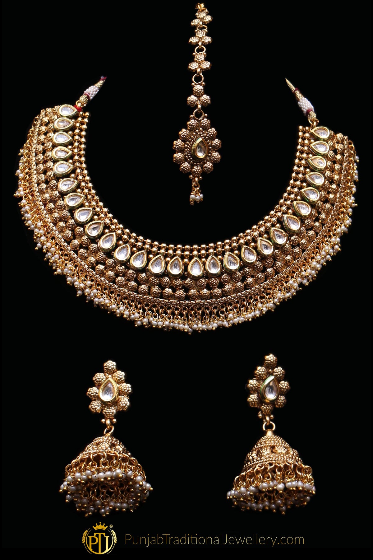 Choker Antique Gold Necklace Set By Punjabi Traditional Jewellery