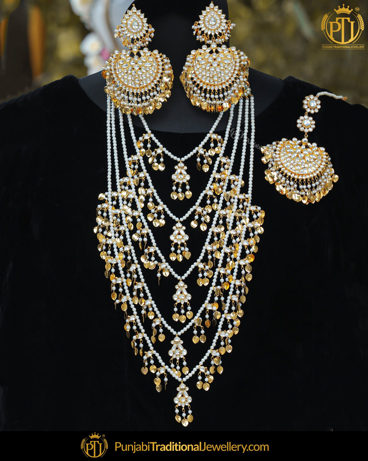 Gold Finished Pippal Patti Kundan long Necklace Set | Punjabi Traditional Jewellery Exclusive