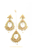 Gold Finished Navratan Jadau Earring Tikka Set By PTJ