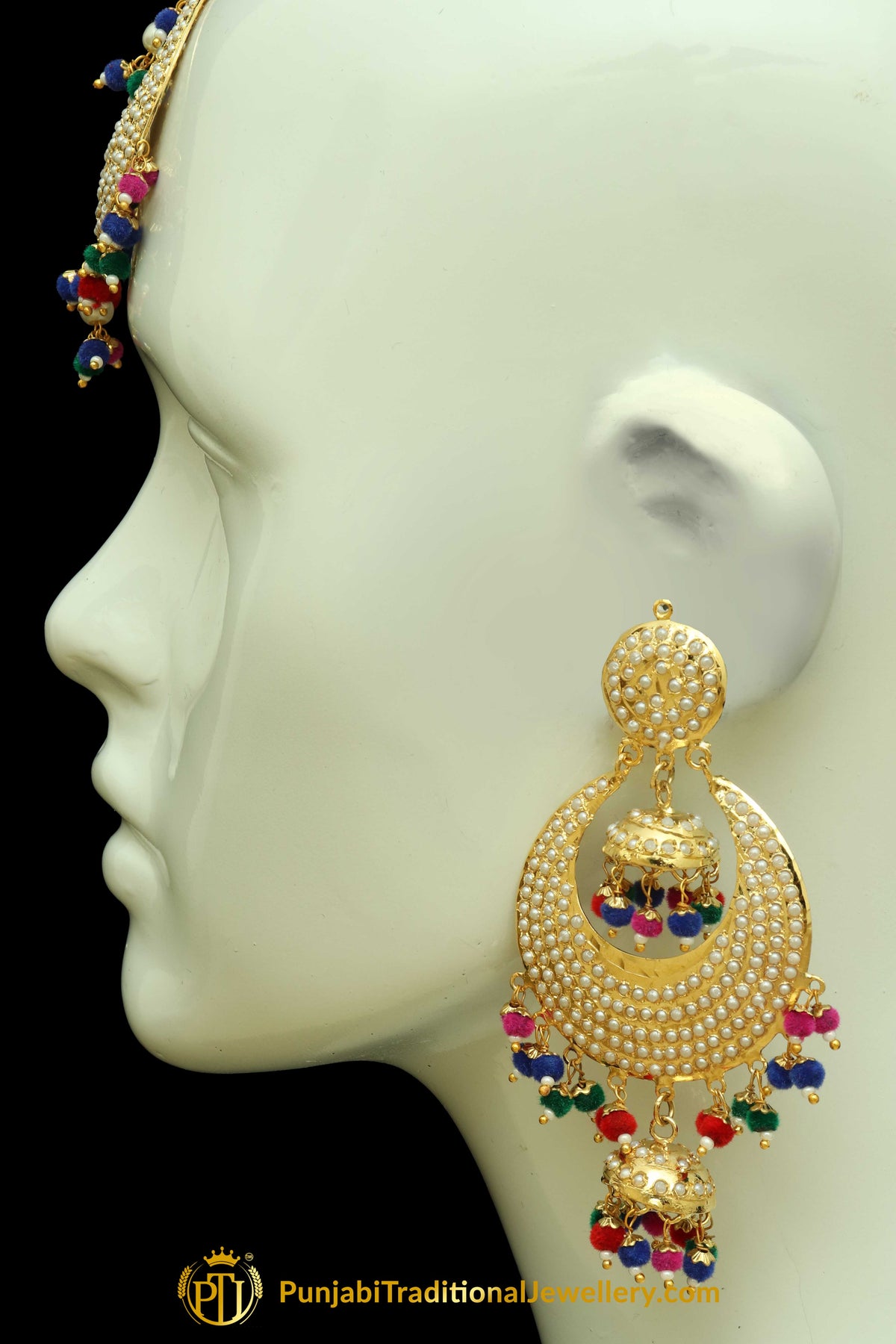 Multi Jadau Earring Tikka Set By Punjabi Traditional Jewellery