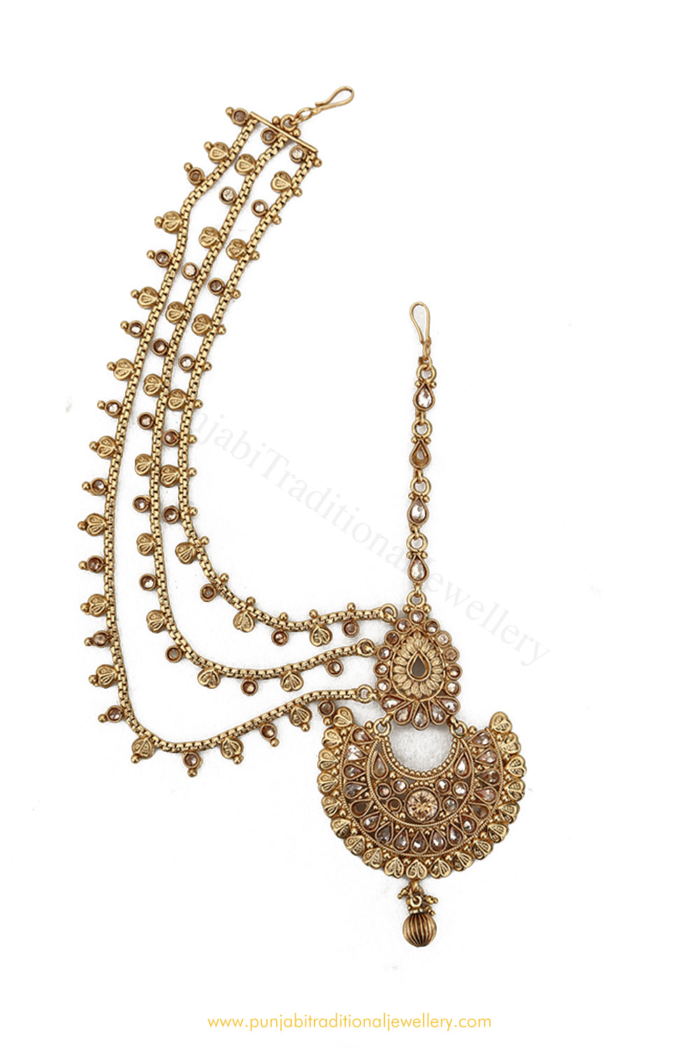 Antique Gold Finished Champagne Stone Matha Patti By PTJ Exclusive