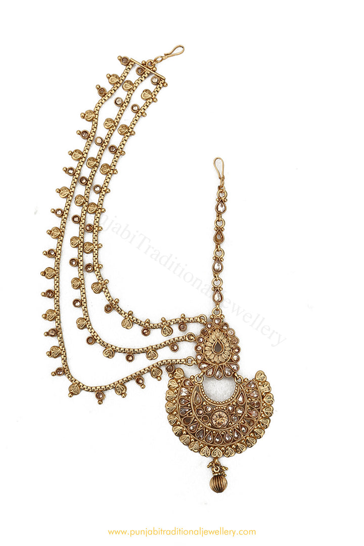 Antique Gold Finished Champagne Stone Matha Patti By PTJ Exclusive