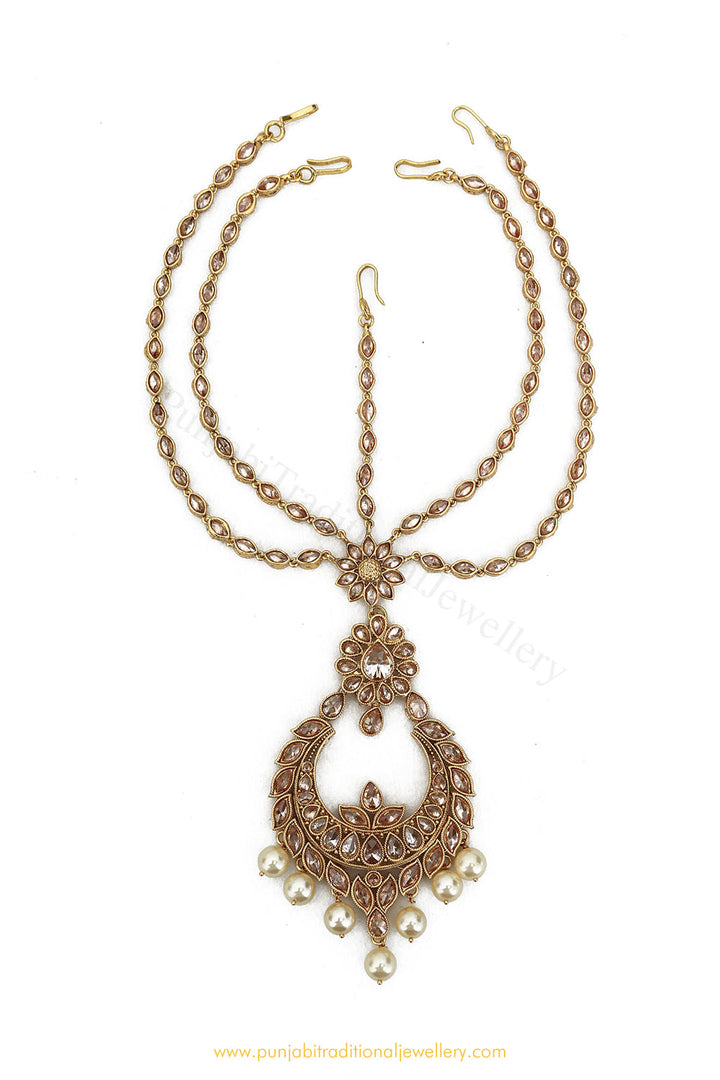Antique Gold Finished Champagne Stone Matha Patti By PTJ Exclusive