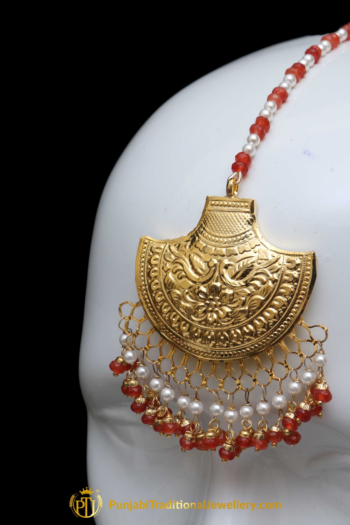 Aamira Gold Plated Orange Earring Tikka Set By Punjabi Traditional Jewellery