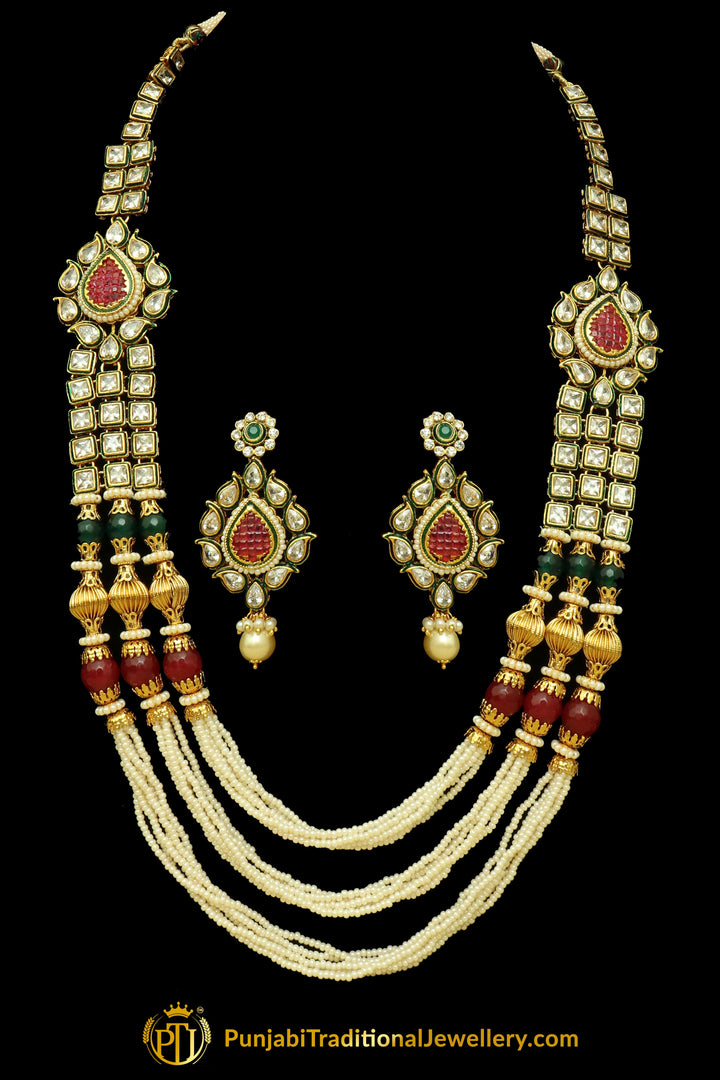 Green & Red Jodha Necklace Set By Punjabi Traditional Jewellery
