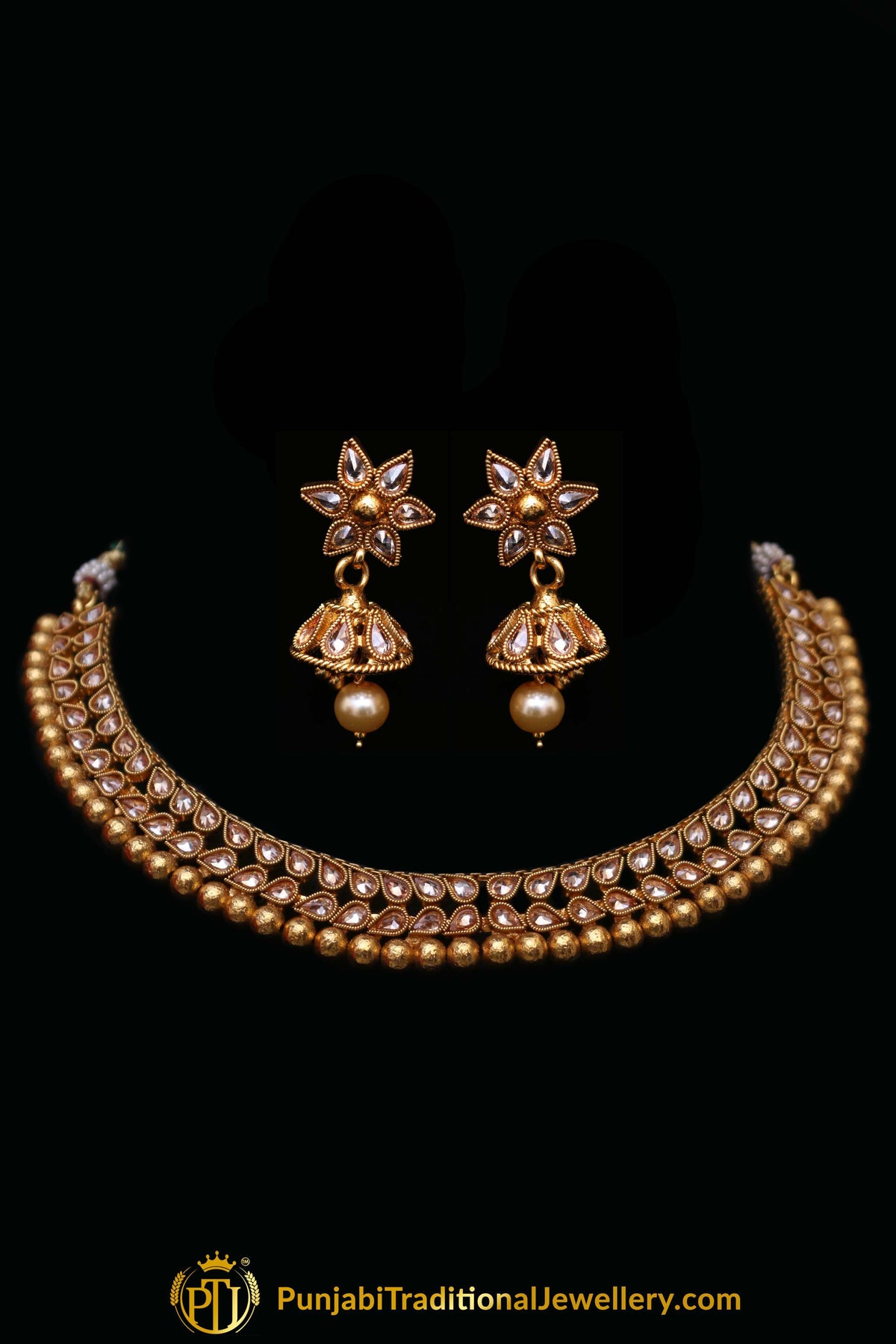Champagne Stone Necklace Set By Punjabi Traditional Jewellery