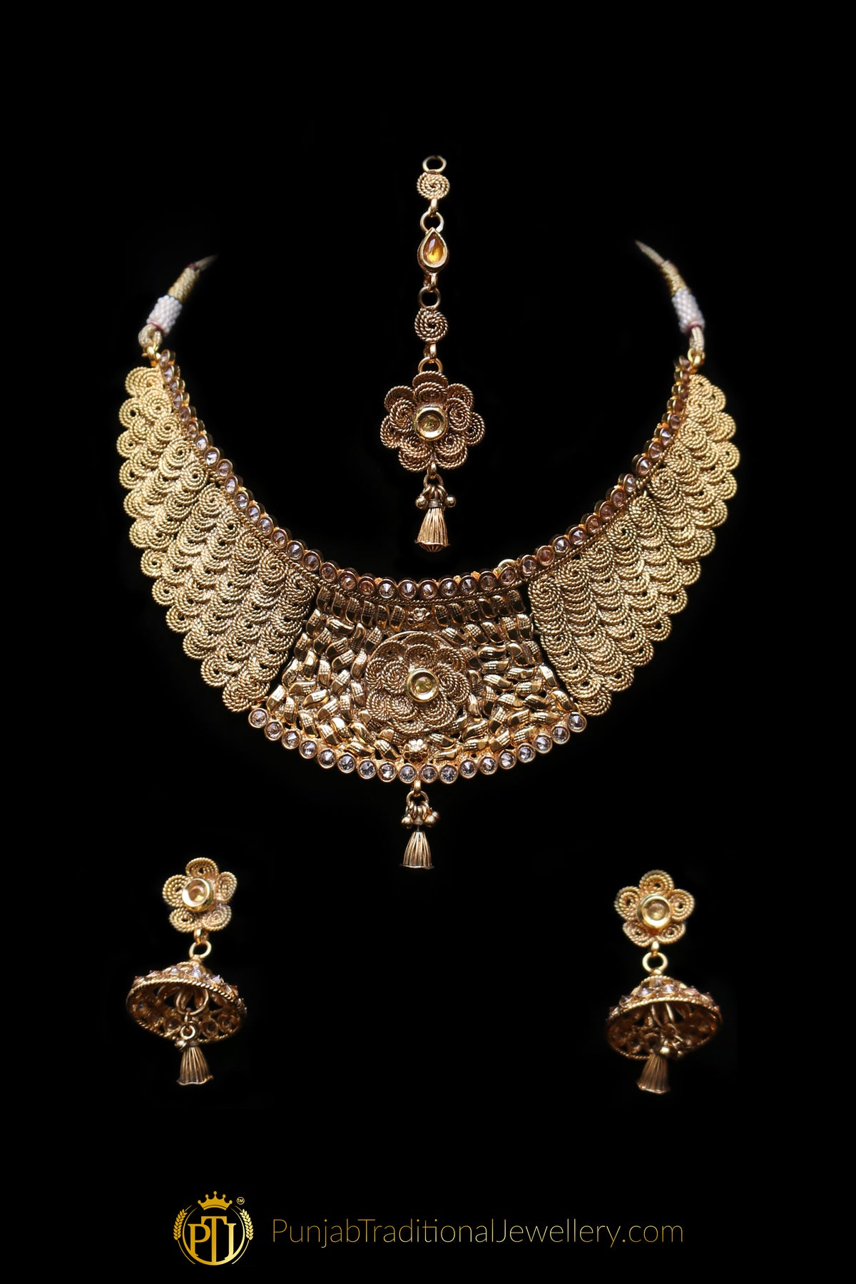 Golden Choker Antique Gold Necklace Set By Punjabi Traditional Jewellery