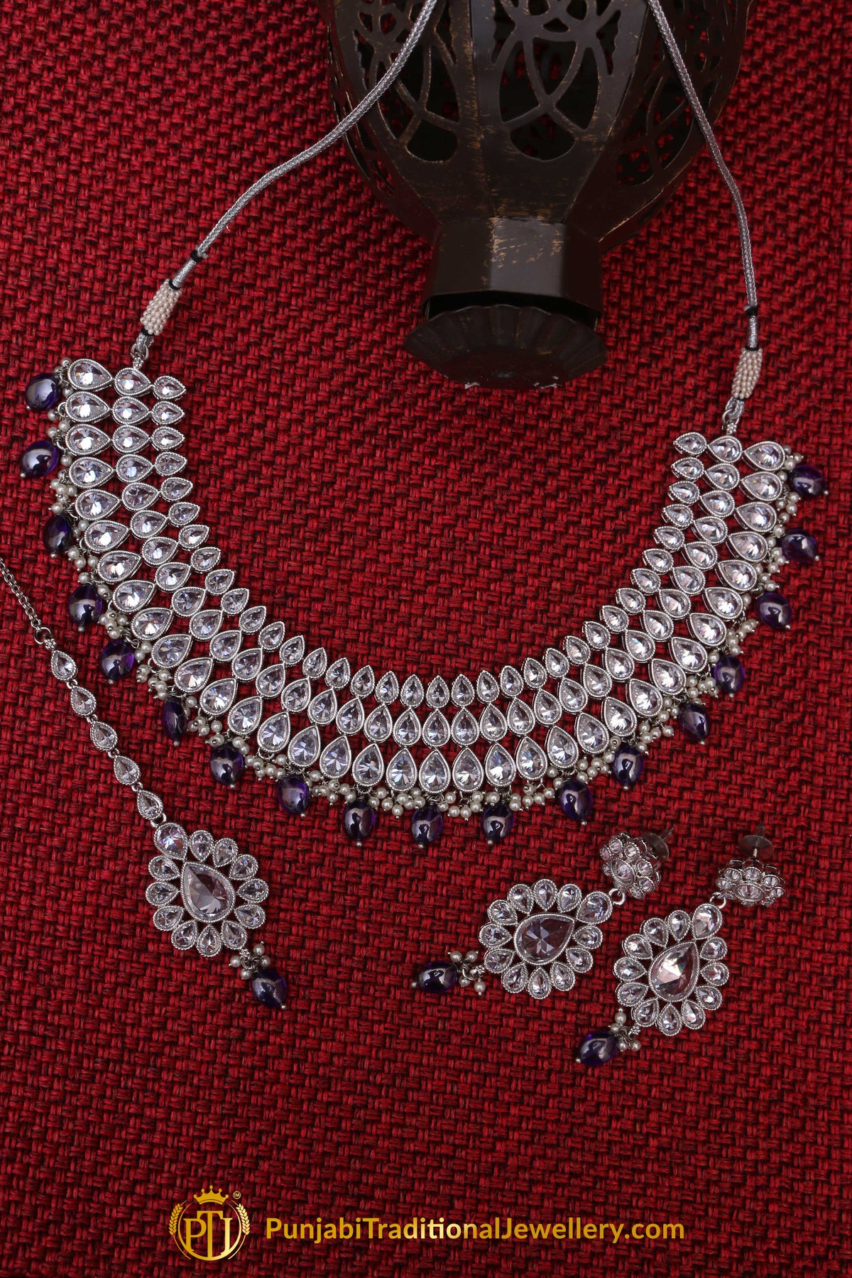 Blue Polki Necklace Set By Punjabi Traditional Jewellery