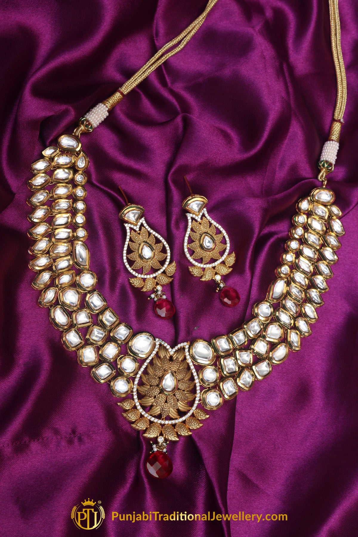 Gold Plated With Kundan Necklace Set By Punjabi Traditional Jewellery