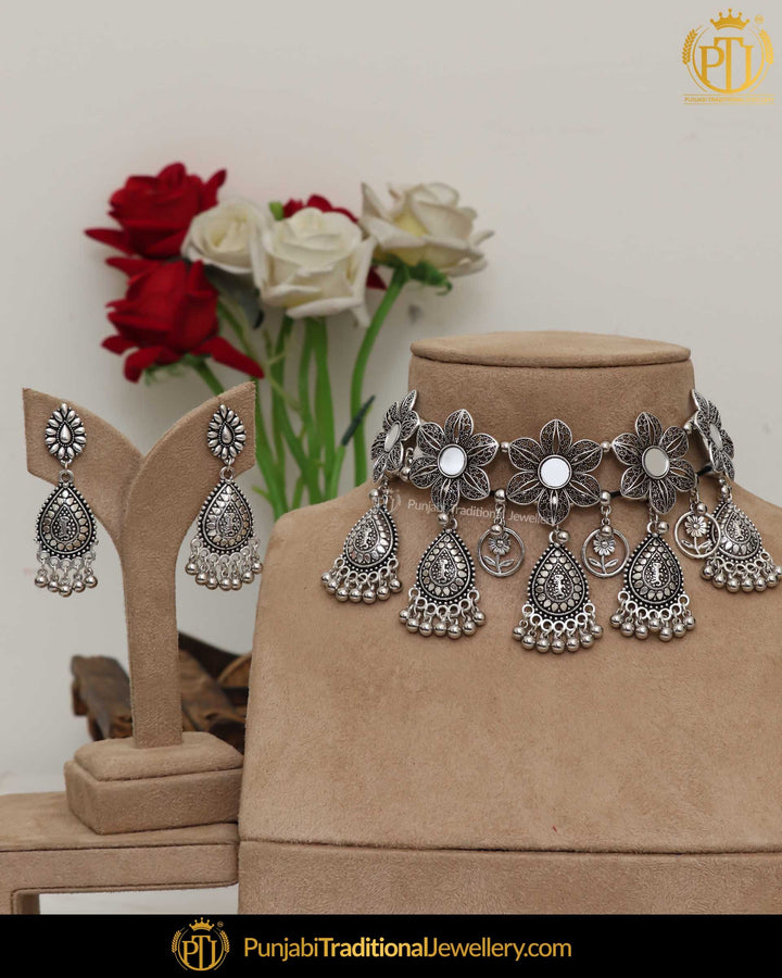 Oxidised Silver Afghan Choker Necklace set | Punjabi Traditional Jewellery Exclusive