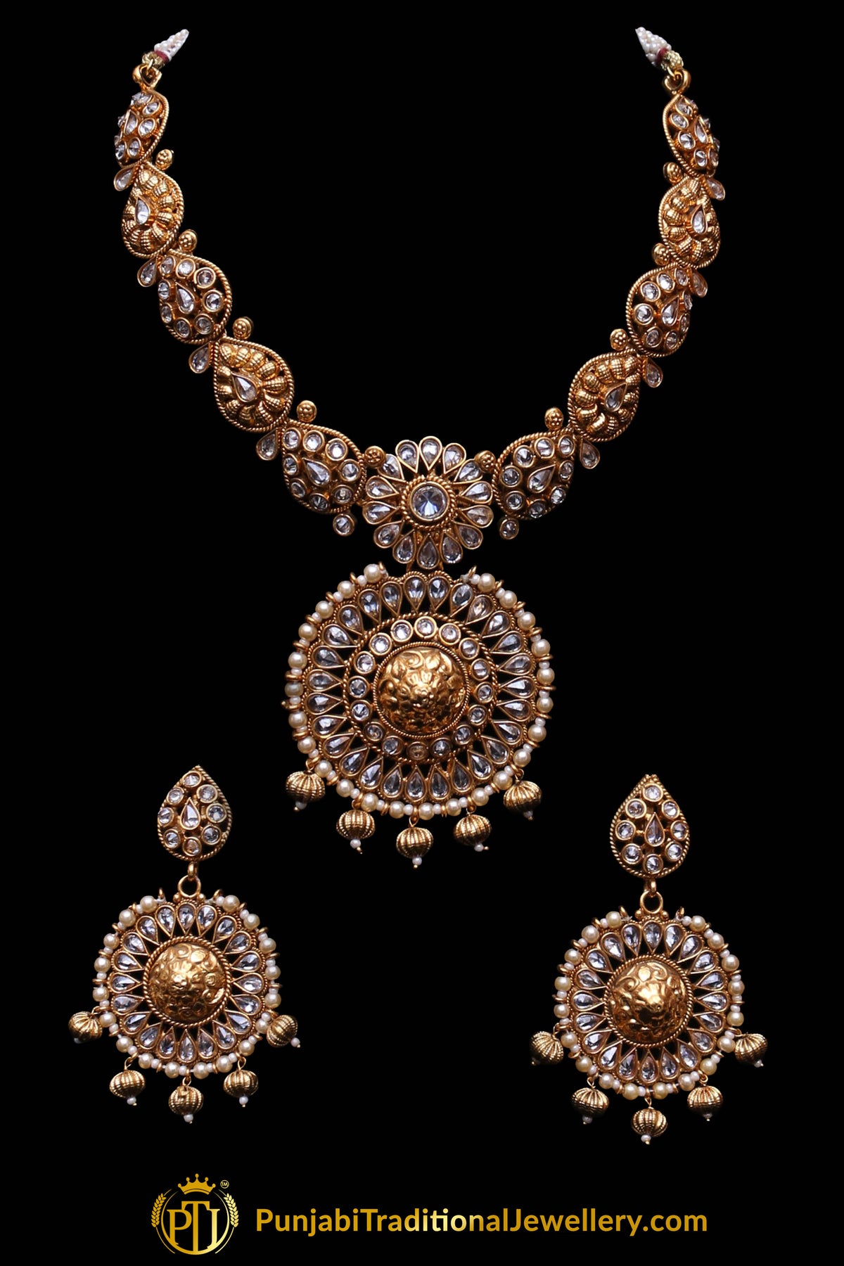 Ikhtiyaar White & Golden Polki Necklace Set By Punjabi Traditional Jewellery
