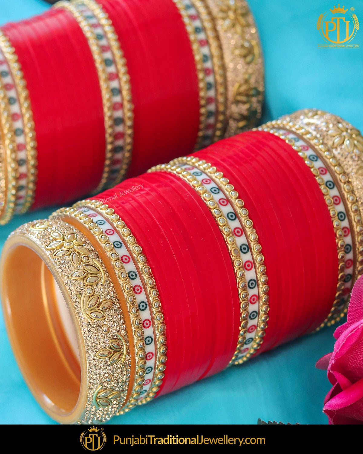 Dotted pearl red bridal chura | Punjabi Traditional Jewellery Exclusive