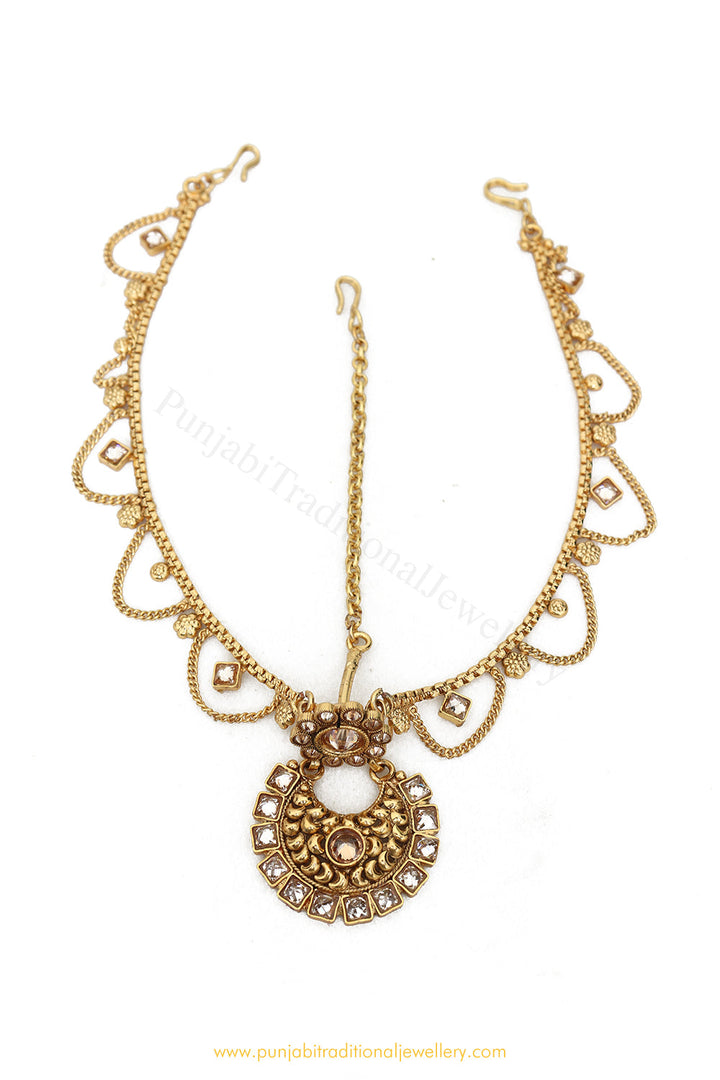 Antique Gold Finished Champagne Stone Matha Patti By PTJ Exclusive