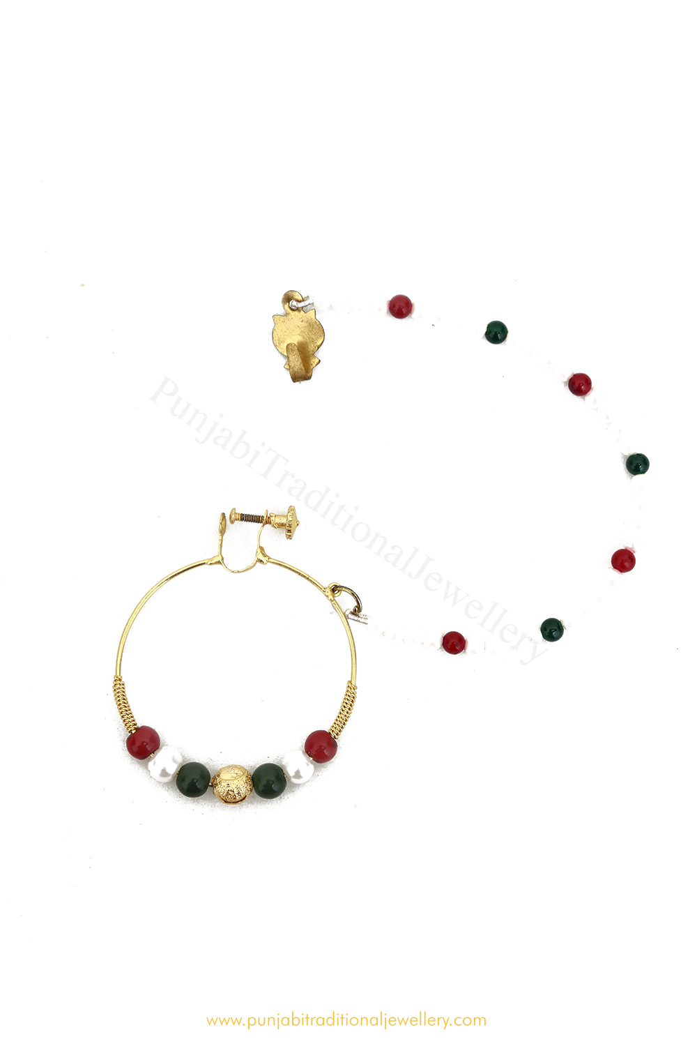 Gold Finished Red & Green Nath By PTJ