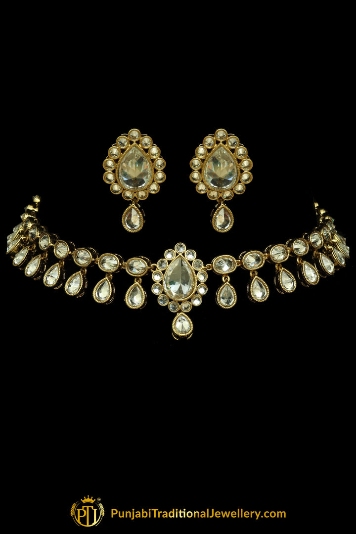 Silver Polki Necklace Set By Punjabi Traditional Jewellery