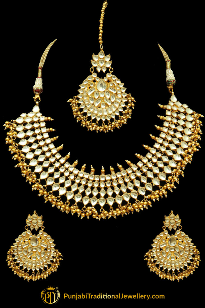 Golden & Silver Kundan Necklace Set By Punjabi Traditional Jewellery